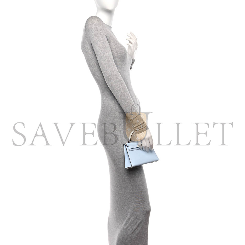 HERMÈS MASTER MINI KELLY II EPSOM HAZE BLUE SILVER BUCKLE (19*12*5.5cm)